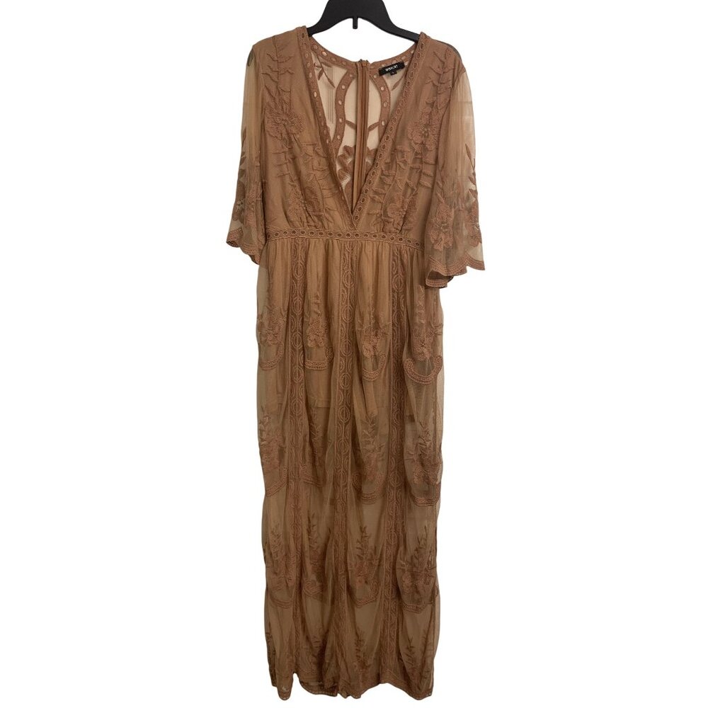 Wishlist‎ L Sheer Embroidered Floral Romper Maxi Dress Boho Feminine